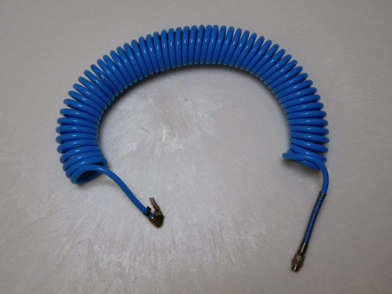 Hadice spirálová modrá + přípojka přímá s pružinou ¼″